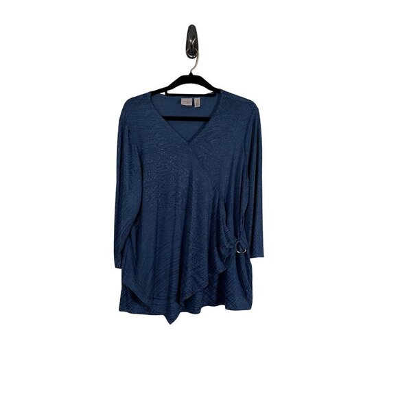 Chicos Top Women XL Blue Neutral Mature Casual Classic Coastal Preppy Old Money - Picture 1 of 13